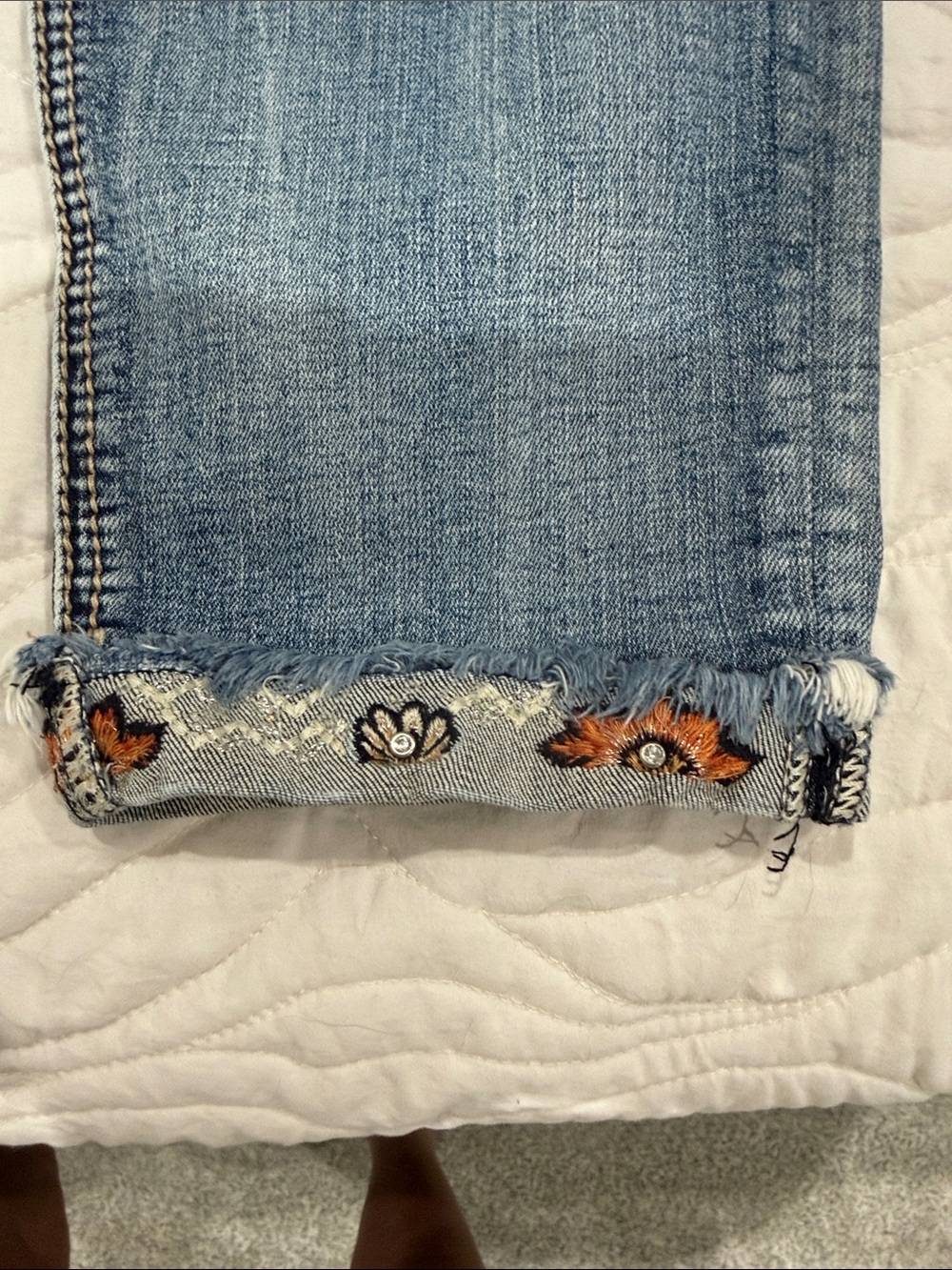 Miss Me Light Blue Ankle Crop Jeans with Embroidered Cuffs - Picture 2 of 6